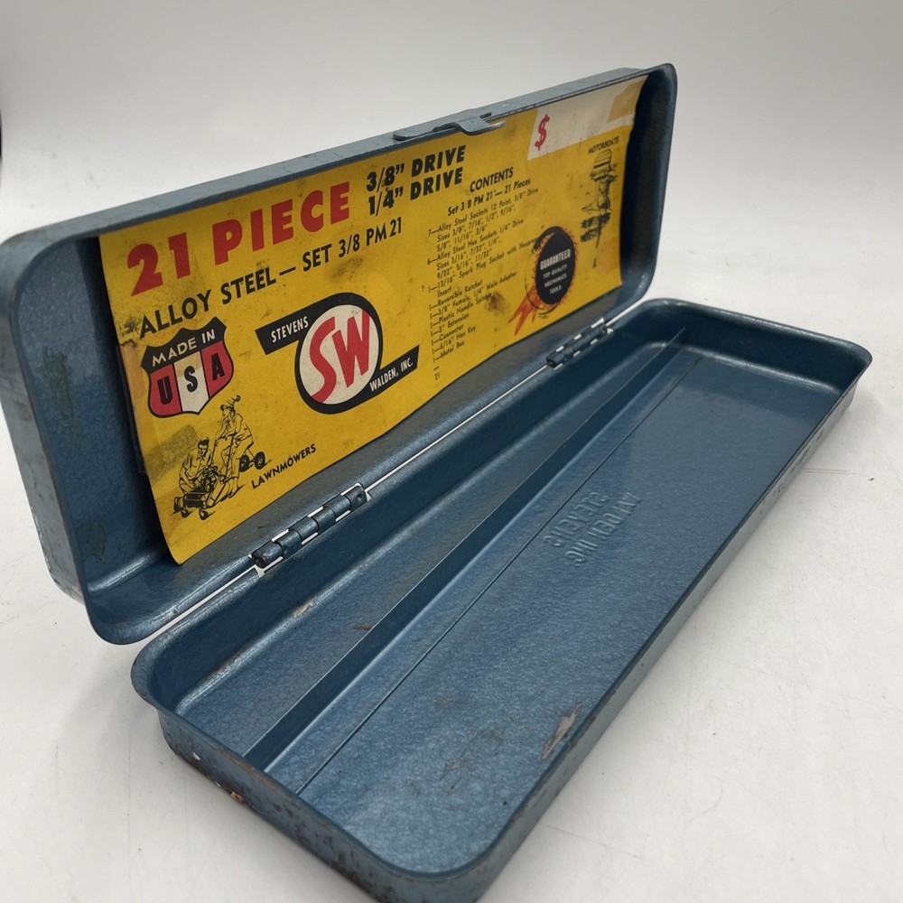 Vintage Stevens Walden Empty Socket Tool Box - Blue - 10.5”