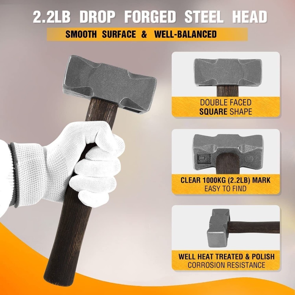 Blacksmith 2.2LB Square Forge Hammer Forging Tool for Blacksmith Anvil Knife