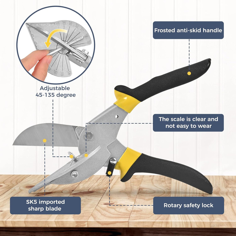 Miter Shears，Sharp Multi Angle Scissors, Adjustable From 45 ° to 135 ° Quarter R