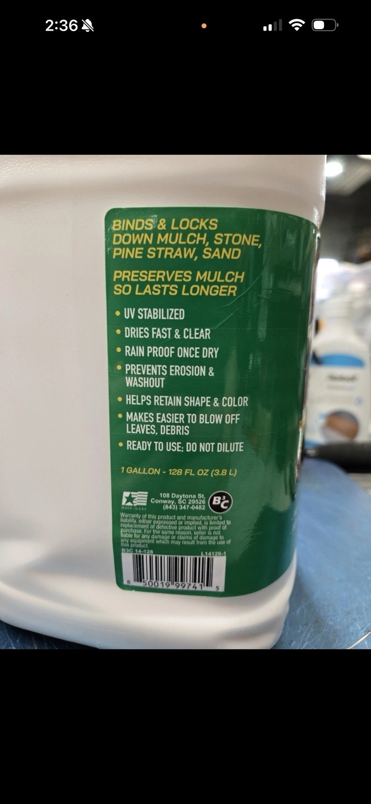B3C Mulch Stay 10X Strength Mulch & Stone Glue- Dries Clear- 1 Gallon