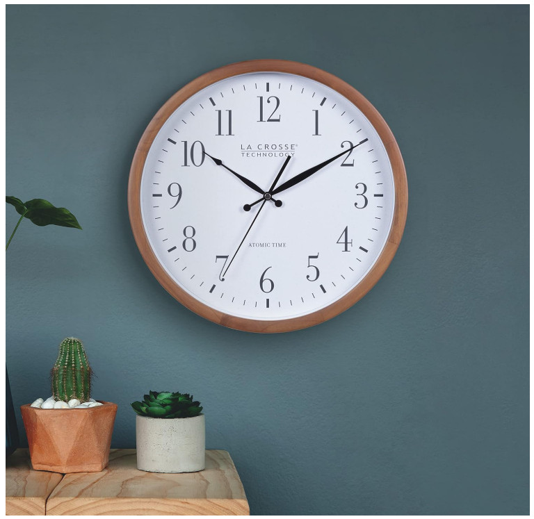 404-50447-INT 12.8" Atomic Walnut Analog Wall Clock