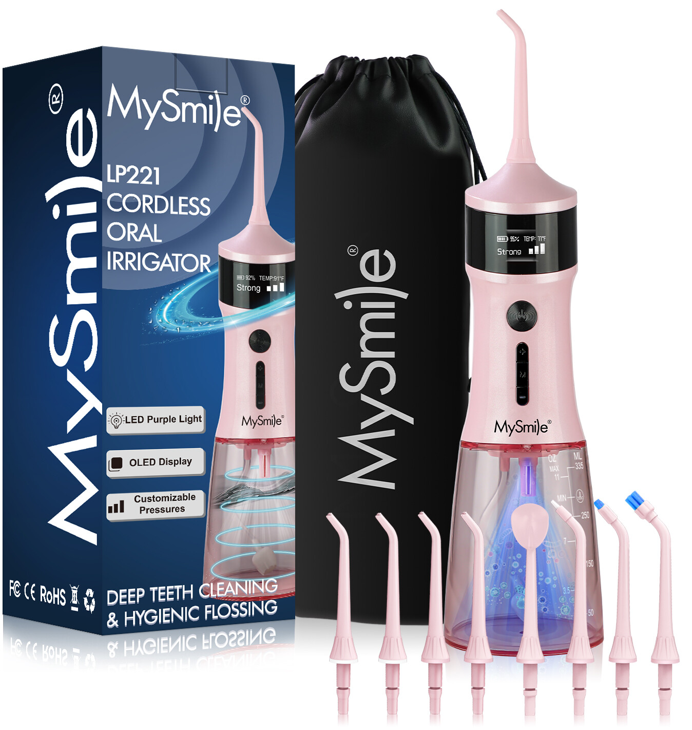 MySmile LP221 Cordless Oral Irrigator Portable Water Flosser with UVC Light