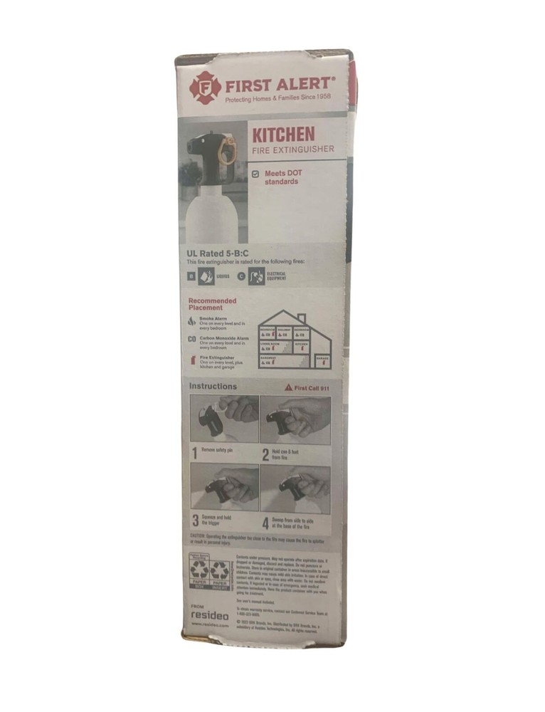First Alert Kitchen Fire Extinguisher KFE2S5 UL RATED 5-B:C White 1 Pack