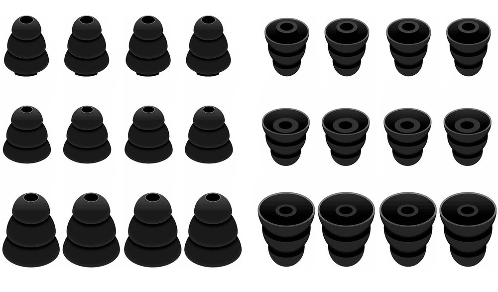 Earbuds Tips 12 Pairs Replacement Triple Flange Conical EarTips 3 Size, Black