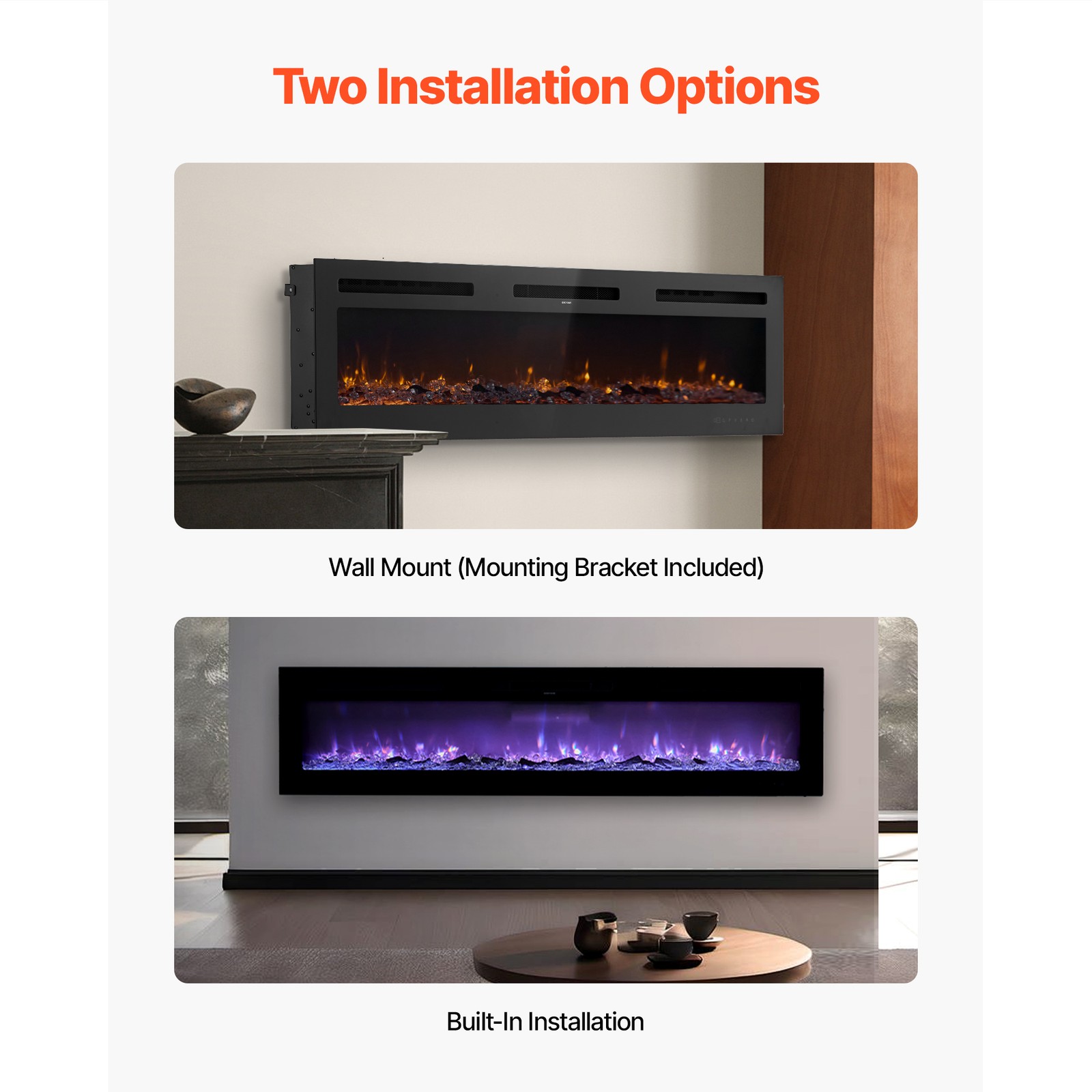 Uimoso 72-Inch Wall-Mounted & Recessed Electric Fireplace with Remote, 1500W