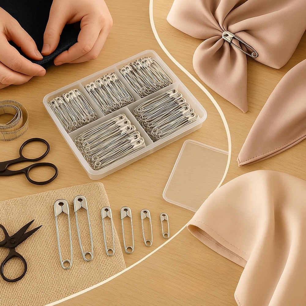Durable 300 Count Safety Pins - Assorted Sizes with Storage Box for Easy Use