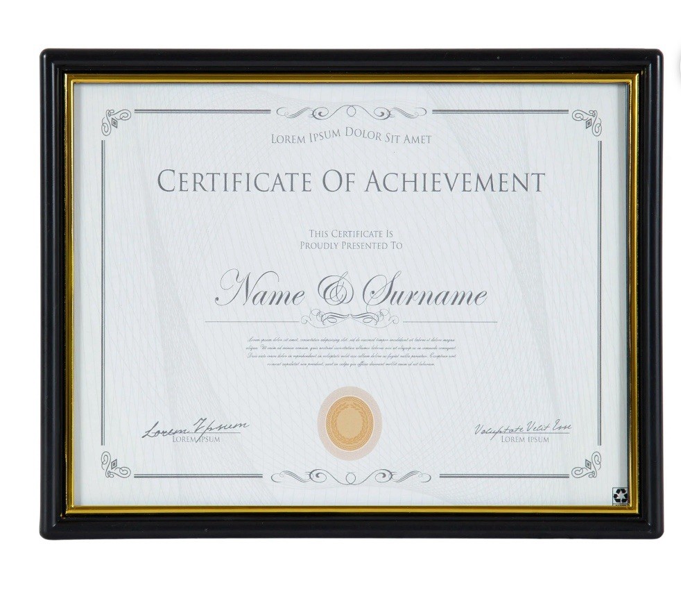 DesignOvation 8.5x11 Basic Black/Gold Classic Document Frame, Set of 2
