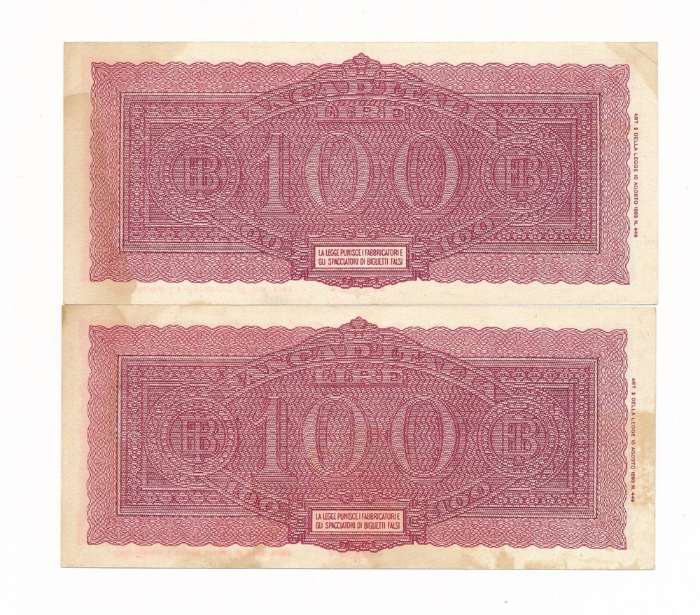 ITALY 100 Lire 1944 P. 75 / 75a EF/gEF 2 Notes