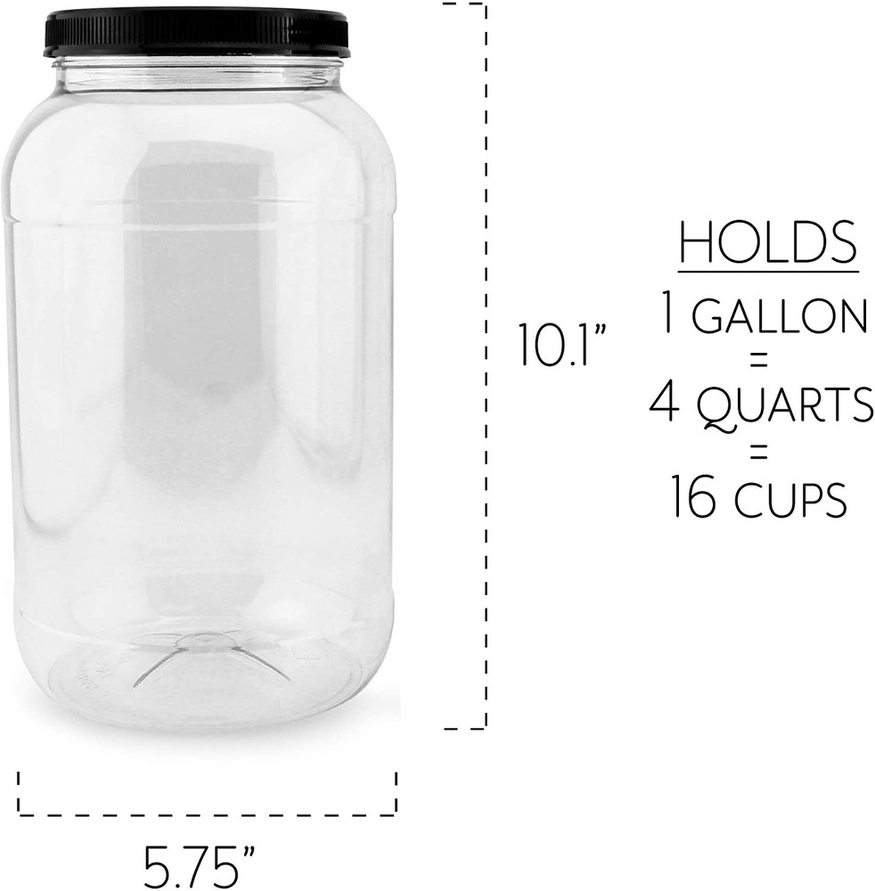 Cornucopia Brands Gallon Plastic Jars (2-Pack) Clear Round Containers w/Black