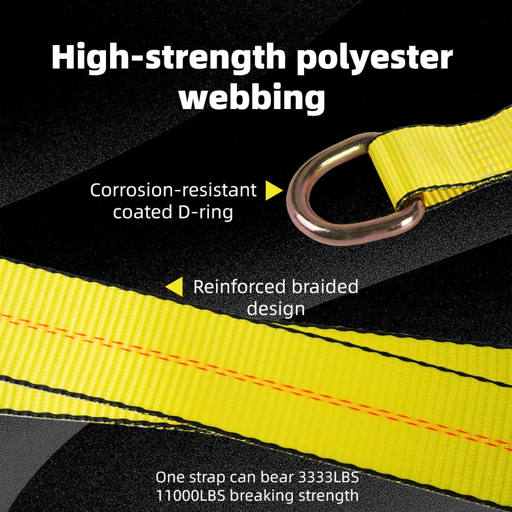 4 Pack 2" x 12' Lasso Strap w/ D Ring Auto Tie Down for Tow Truck Wheel Lift