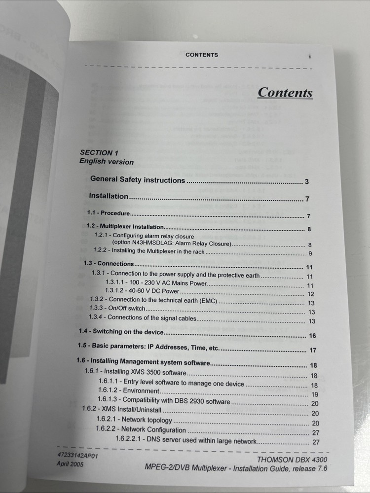 Nextream DBX 4300 Broadmux Multiplexer Installation Guide Manual