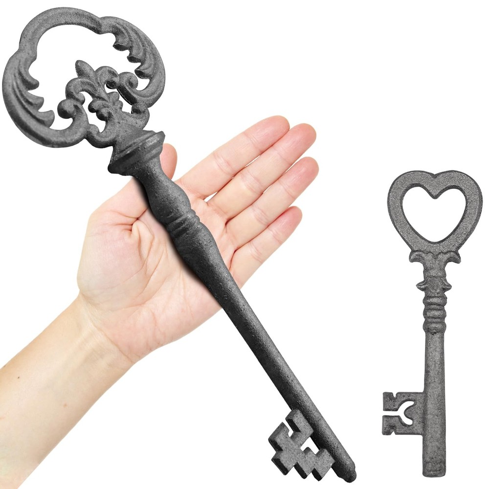 Large Giant Cast Iron Skeleton Key Prop Big Decorative Key for Wall Decor