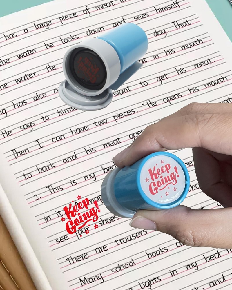 Keep Going' Round Teacher Stamp for Classroom Self-Inking Stamper Red Ink