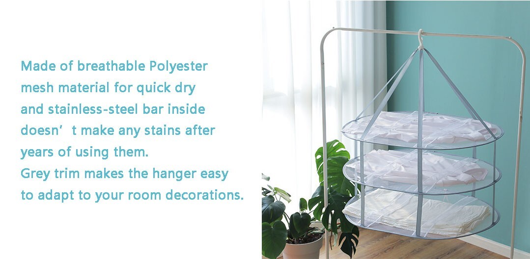 3-Tier Folded Mesh Clothes Hanging Dryer Sweater Drying Rack L Size 30 in