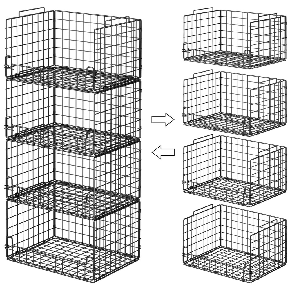 4-Tier Stackable Closet Organizers and Storage Basket - Foldable Closet Shelf...