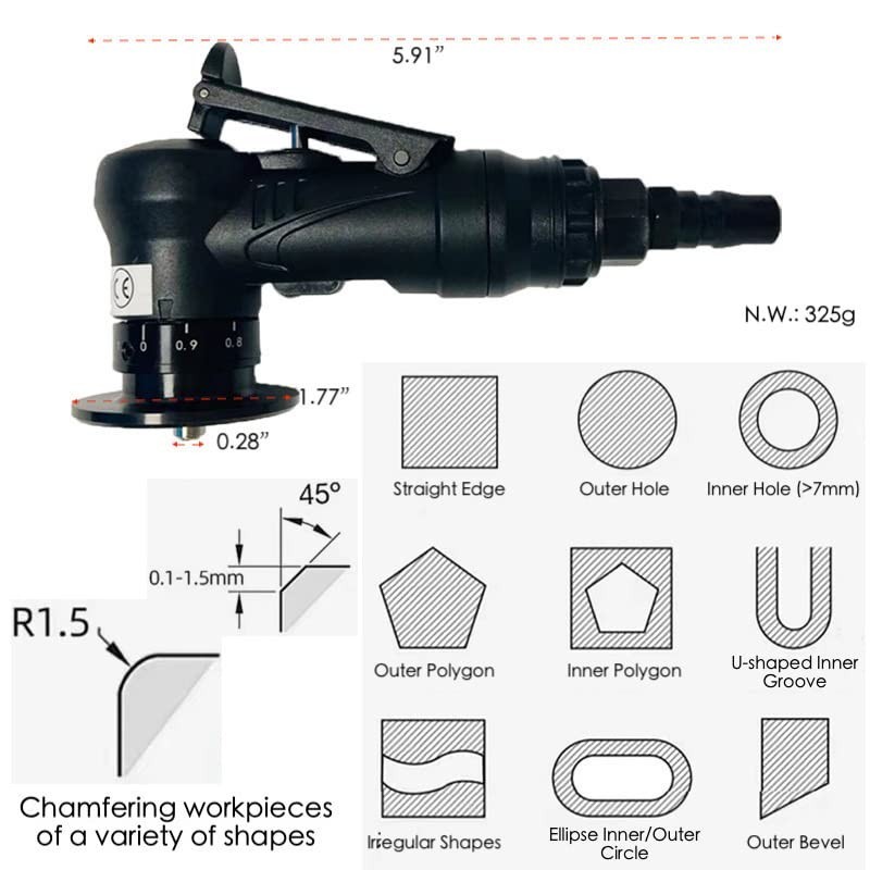 Handheld Mini Chamfering Tool 45° Metal Deburring & Trimming Machine, Pneumatic