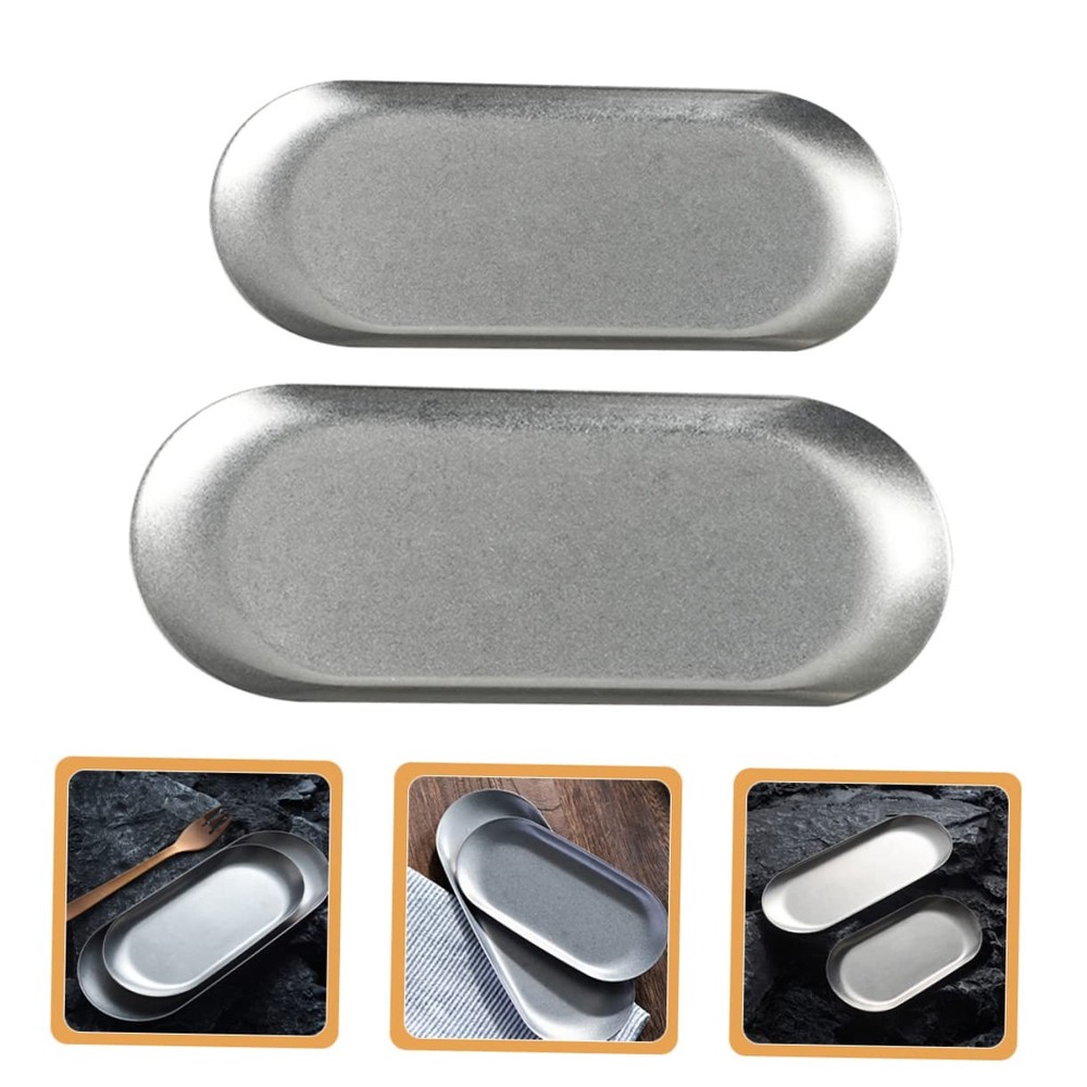 2pcs Oval Shape Metal Serving Tray Stainless Steel Plate Decorative Fruit Tra...