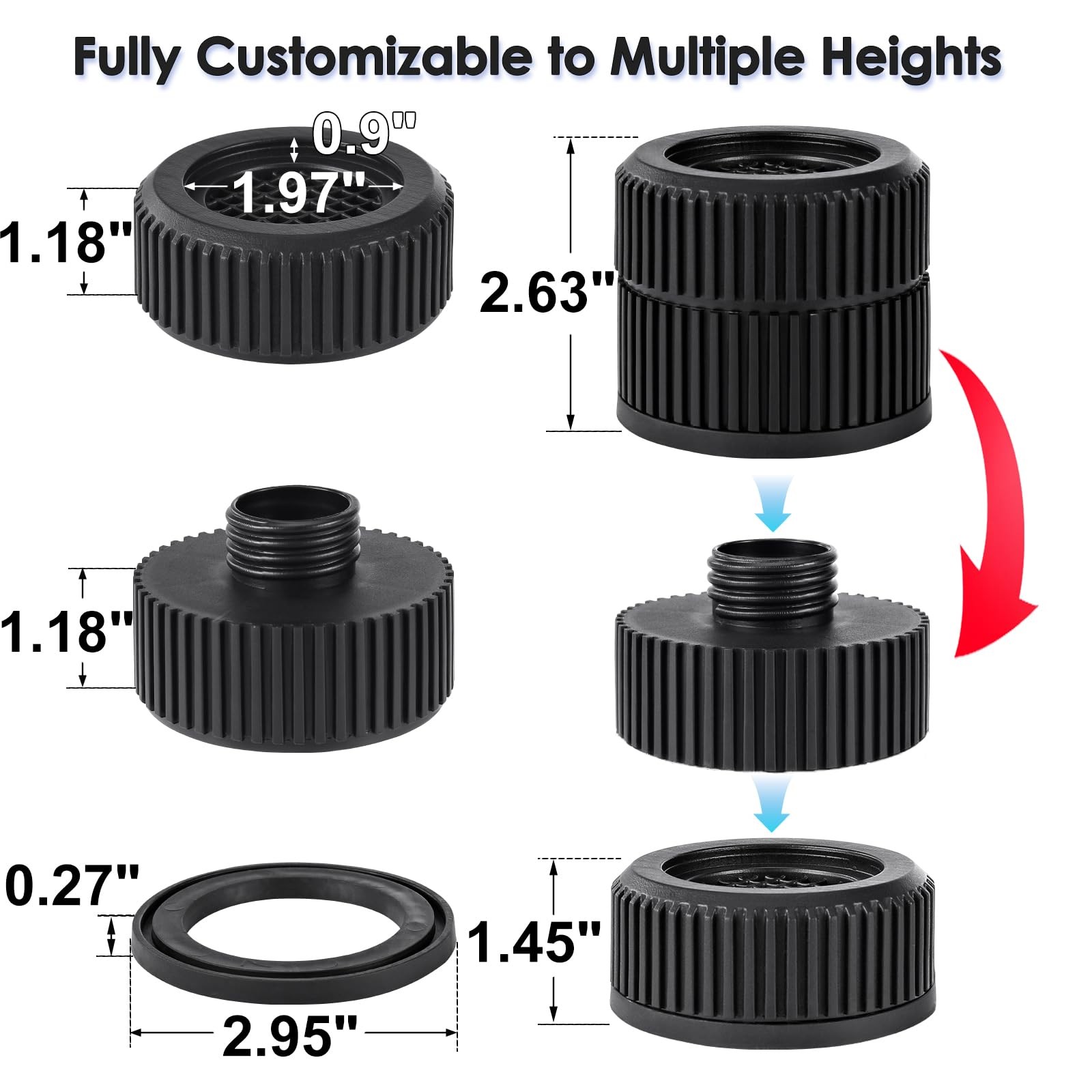 Round Bed Risers 4-Packs Adjustable Furniture Leg Extenders, Stackable(1.3" -...