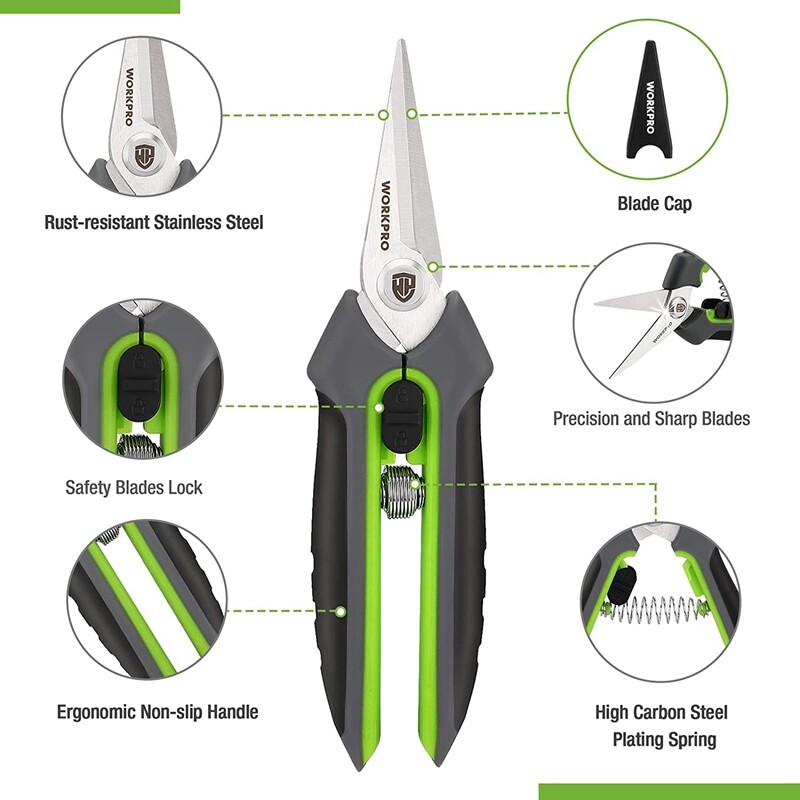 WORKPRO 2 Packs Pruning Shears 6.5" Gardening Scissors Snips Clippers Pruner Set