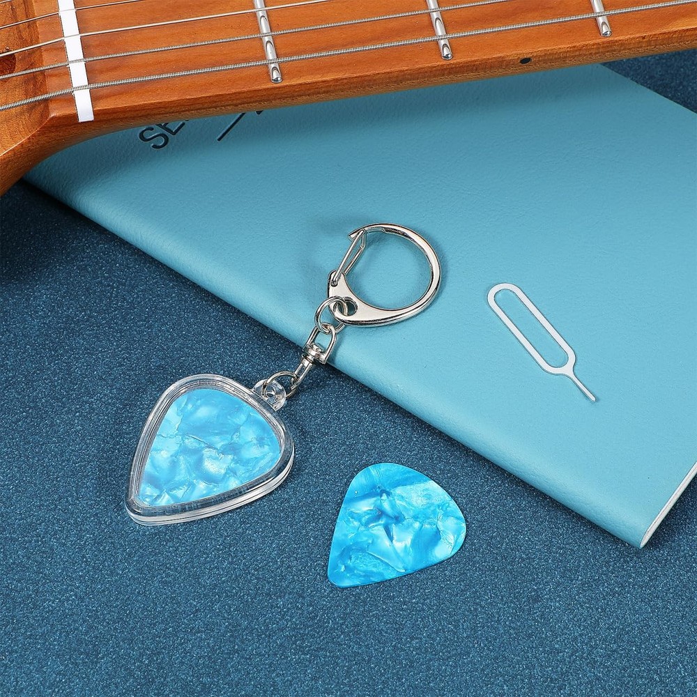 Guitar Pick Holder Keychain Heart Shaped Clear Case for Easy Identification a...