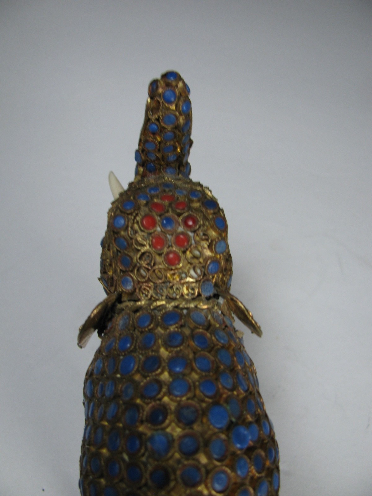 Lot 2 Vintag Tibet or Nepal Elephant Brass Lapis Coral Inlaid Filigree Figurine