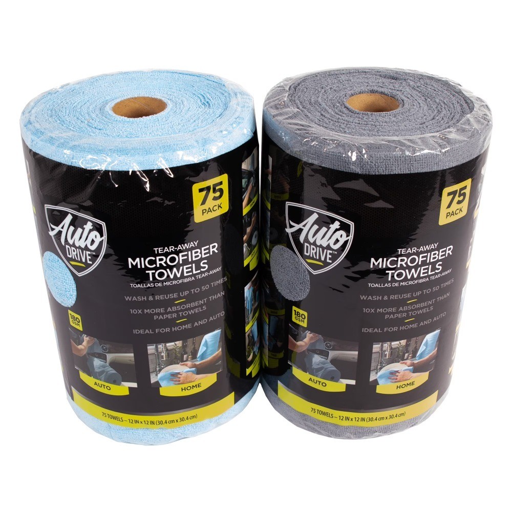 Tear Away Car Wash Multi-Purpose Microfiber Towel Roll, 75 Pack