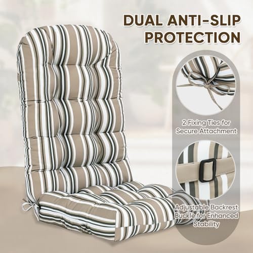 High Back Adirondack Chair Cushions for Outdoor Set of 2 Beige Stripes
