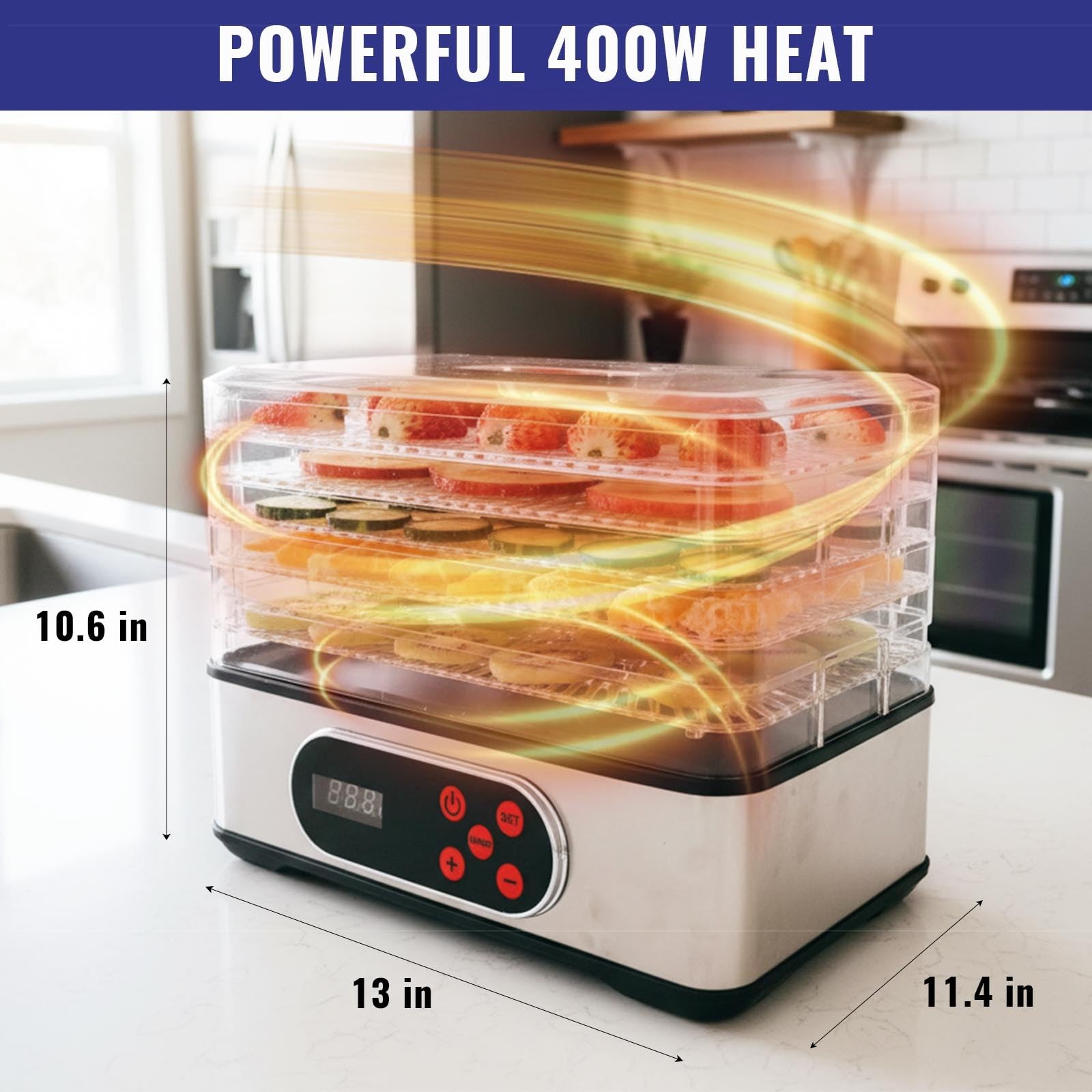 Food Dehydrator Machine, Stainless Steel Dehydrater for Fruit Herb,5 Stackabl...