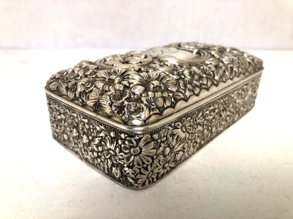 Antique Gorham Cluny Pattern Sterling Silver Rectangular Hinged Box, 177 Grams.