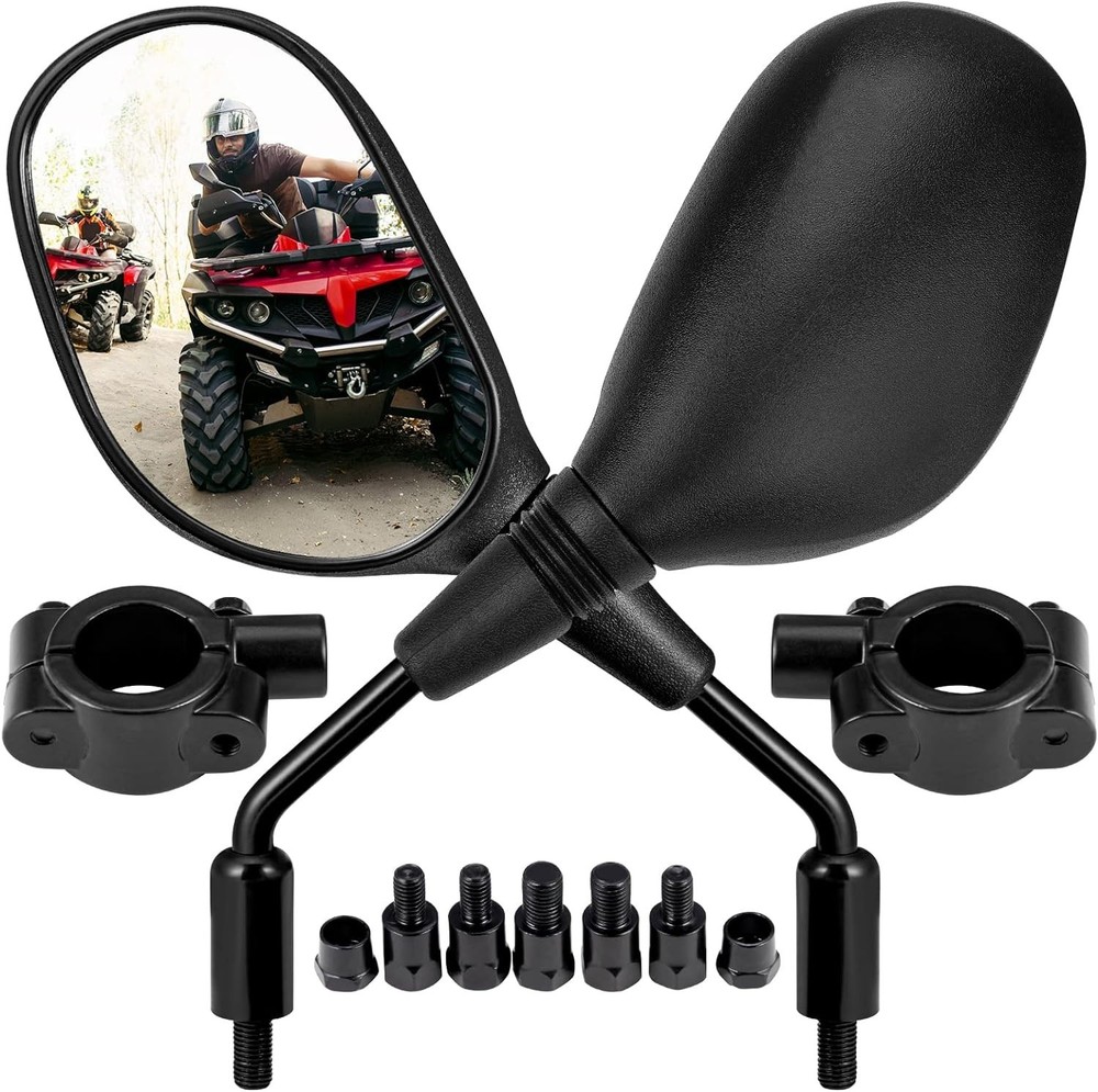 ATV & Motorcycle Mirrors - 360° Adjustable, Scratch Resistant, Black