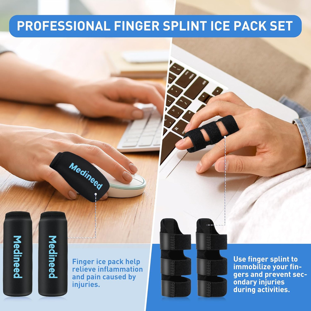 2PCS Finger Ice Pack & 2PCS Trigger Finger Splint, Thumb Splint & Sleeves Col...