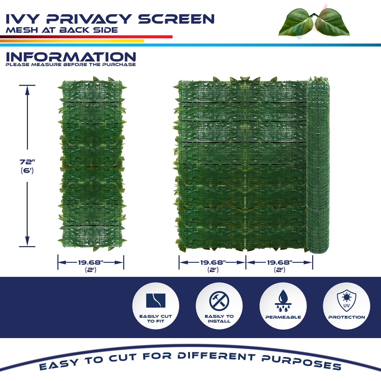 6 Ft Artificial Faux Ivy Leaf Privacy Fence Screen Decor Panels Outdoor Hedge