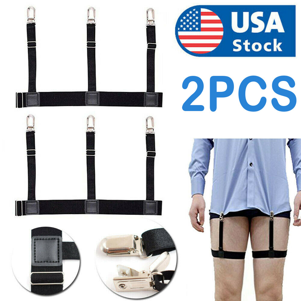 2PCS Men Hidden Shirt Stays Holder Garters Belt Non Slip Elastic Locking Clamps