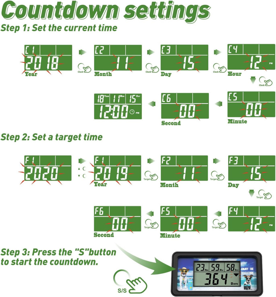 9999 Days Digital Countdown Days Timer Count down Days Timer with 10 Paper Cards