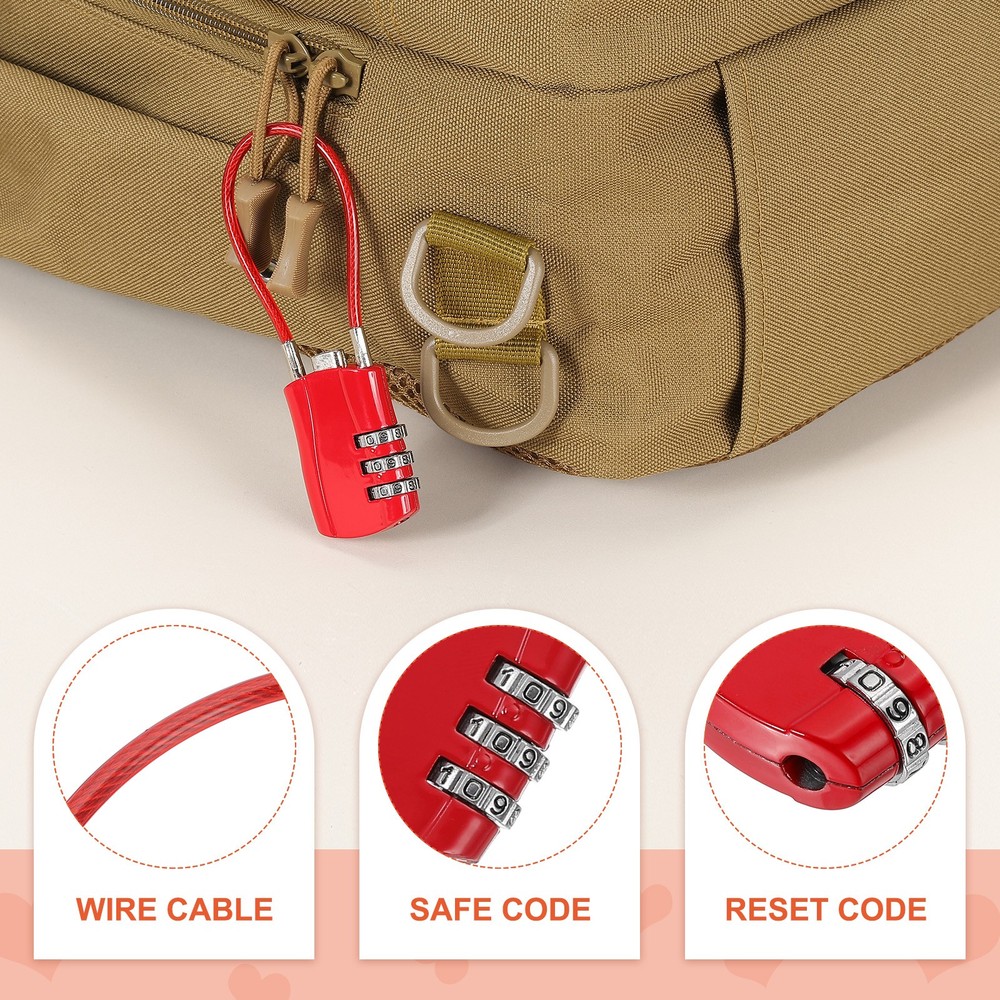 2 Pcs 3 Digit Luggage Cable Combination Lock with 5" Long Cable, Red