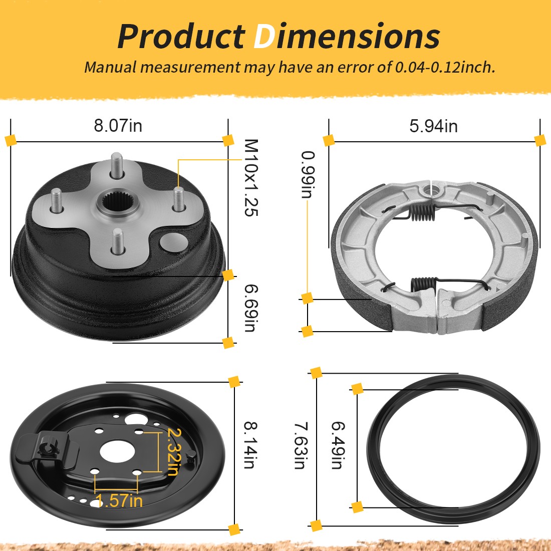 Rear Brake Drum Plate Shoes Set for Yamaha Timberwolf 250 4x4 YFB250FW 1994-2000