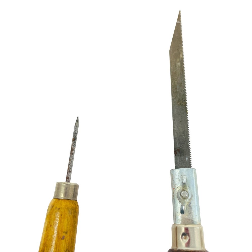 Vintage Antique Tools Hand Saws Wood Handle and Etching Needle, 3 Pcs
