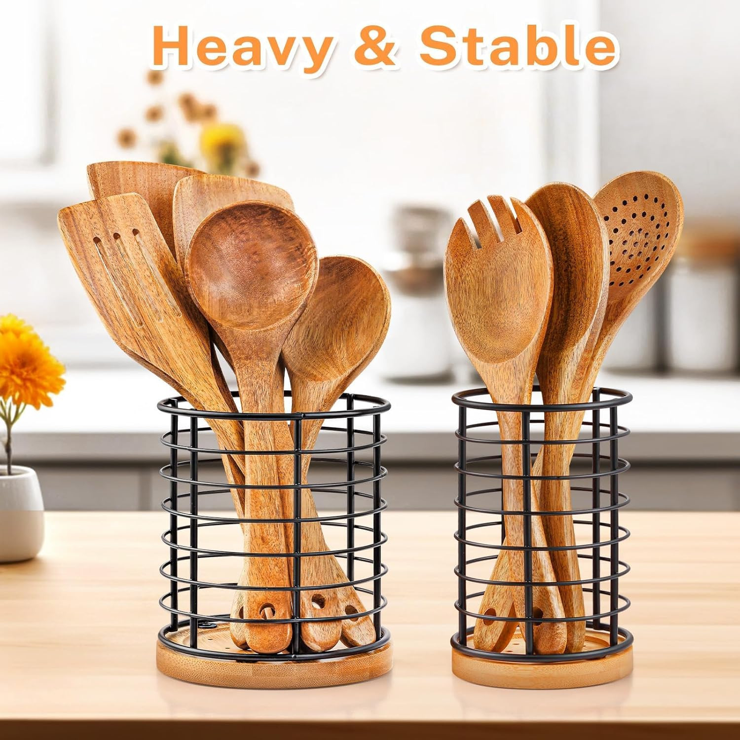 2-Piece Utensil Holders - 5.1*5.1*5.8 and 3.7*3.7*5.8 Inches Kitchen Utensil Hol