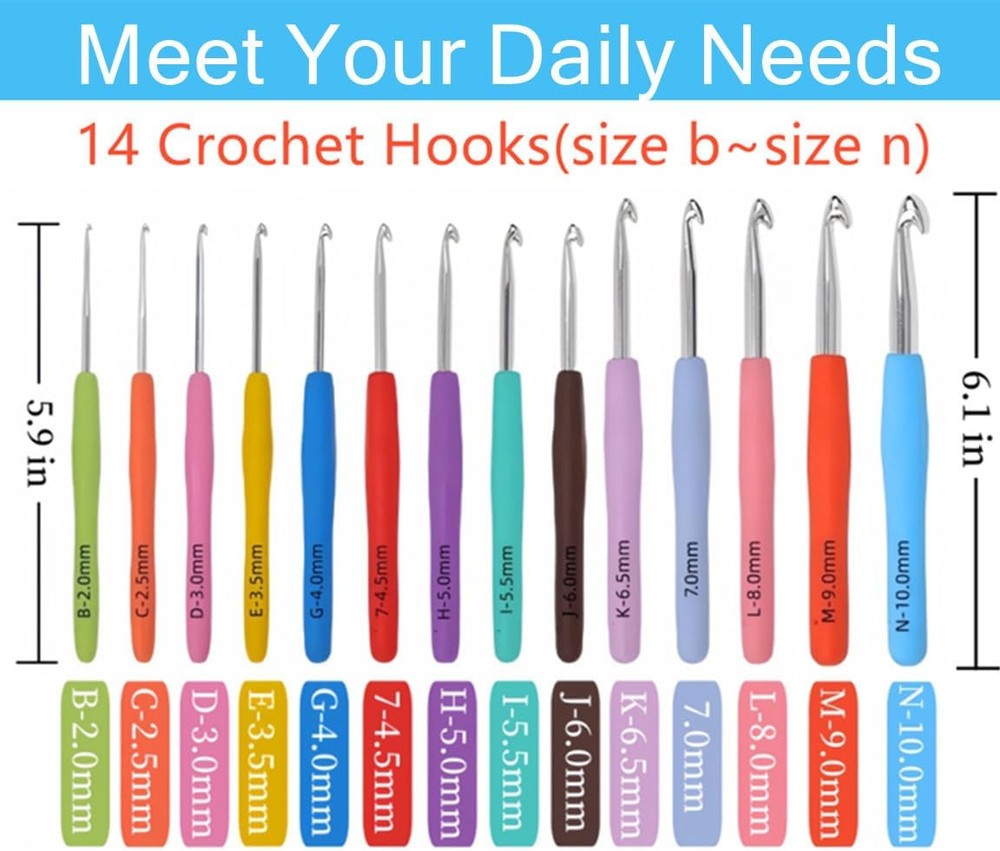 Crochet Hook Set,14 Sizes Hooks for Arthritic light blue