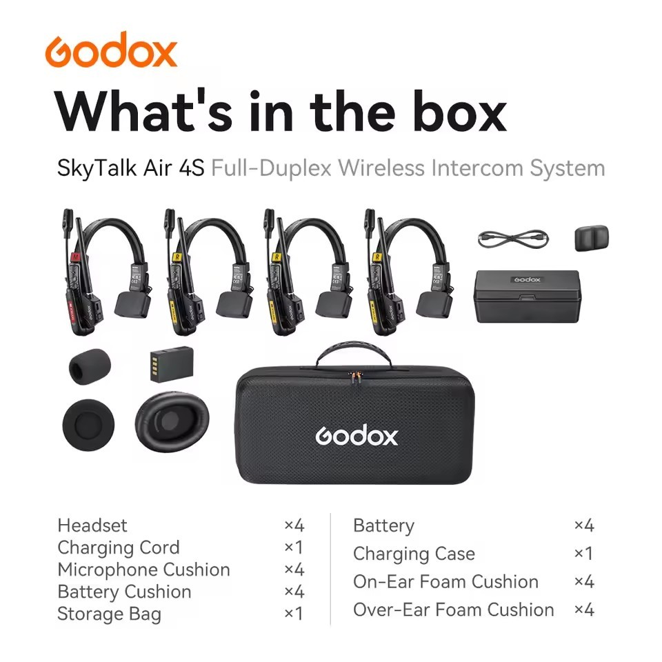 Godox SkyTalk Air 4S 2.4G Full-Duplex Wireless Intercom Headset System 4-Person