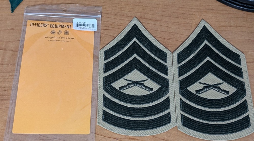 USMC Marines Chevron Master Sergeant USMC Patch Green Khaki Military E-8 MSGT
