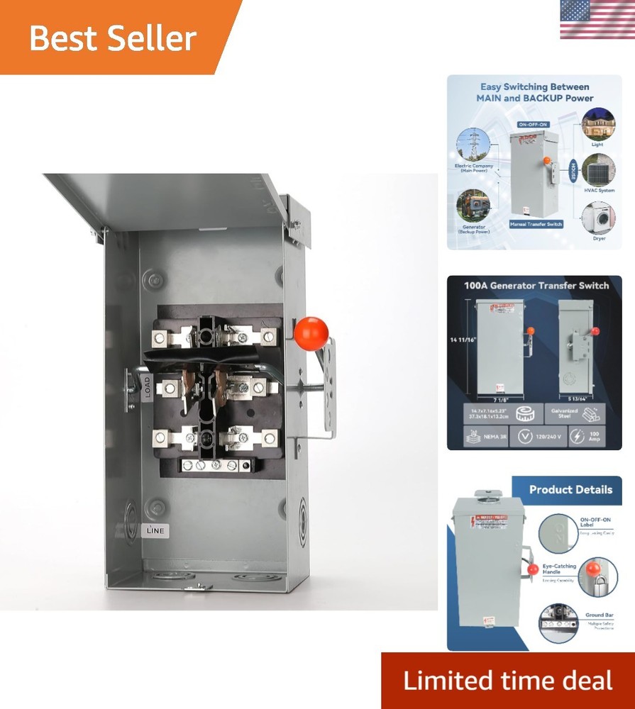 Long-Lasting 100 Amp Generator Transfer Switch - Easy Installation & Safety Lock