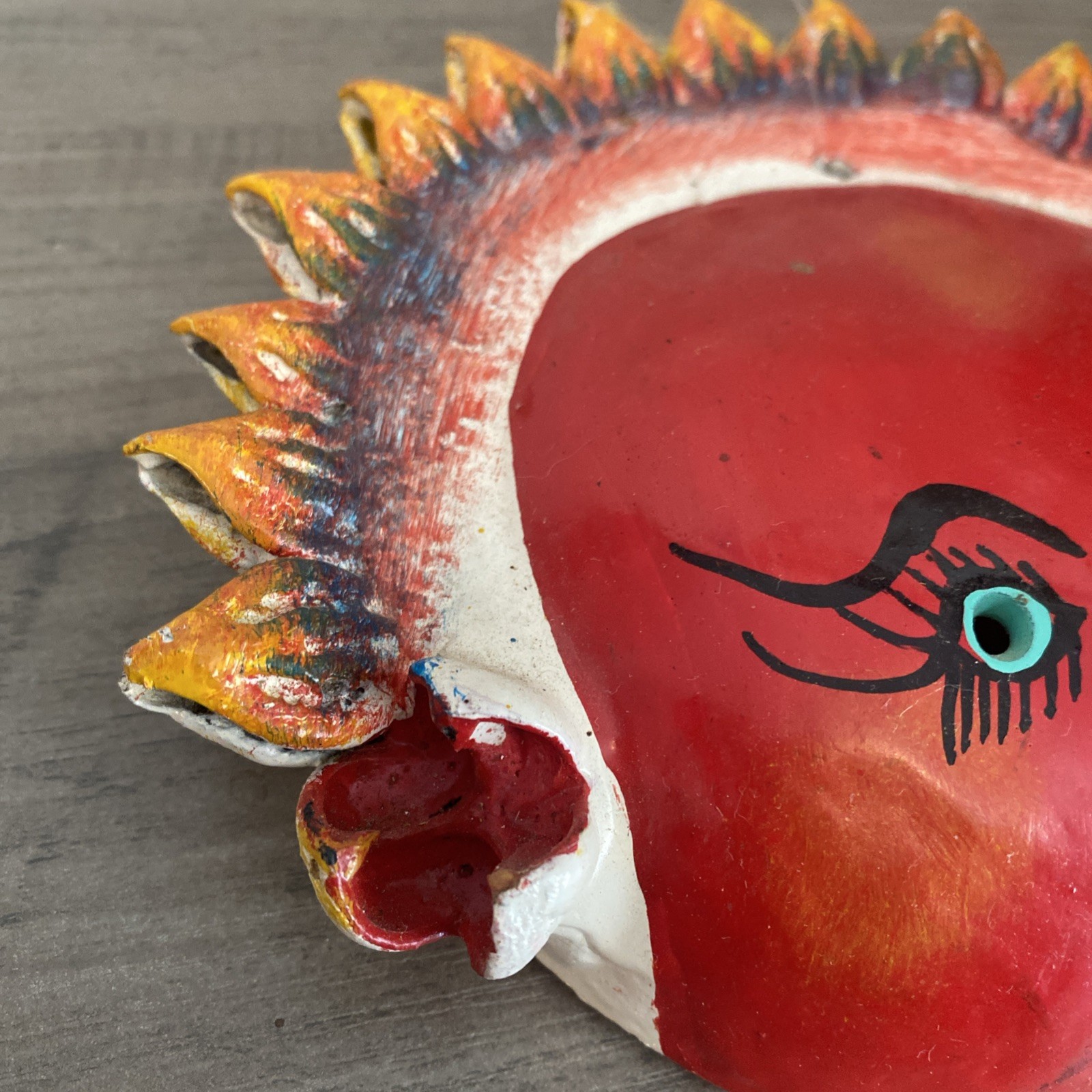 Mexican Coconut Folk Art Mask Anthropomorphic Fruit Tomato? Vintage