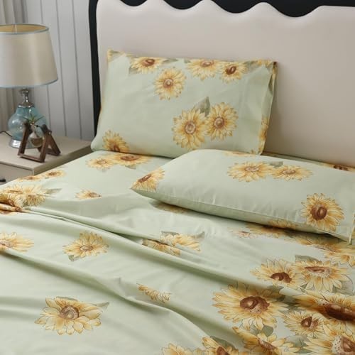 Sunflower Bedding Set Full - 4PC Soft Microfiber Deep Pocket Yellow Floral Sheet