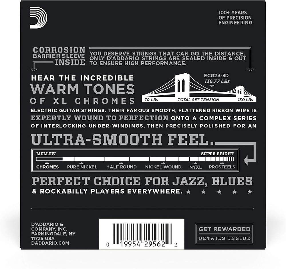 D'Addario Chromes Flat Wound Jazz Light Strings