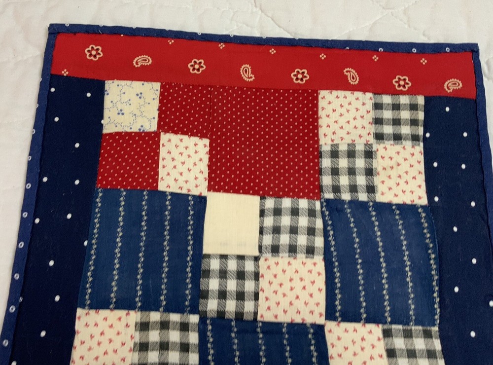 Vintage Antique Patchwork Quilt Table Topper Or Wall Hanging, Nine Patch, Multi