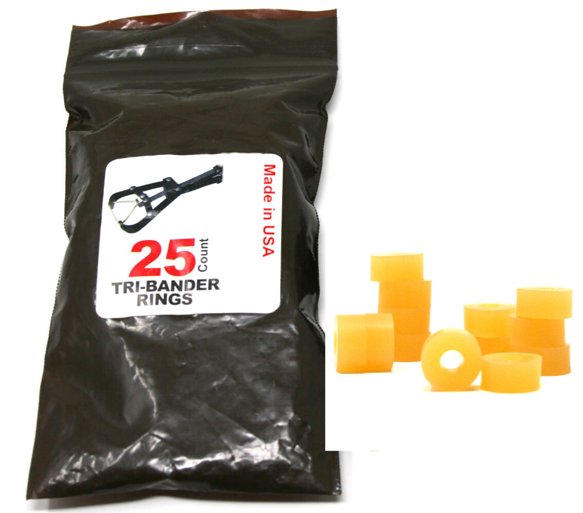 Tri Bander Bands 25-Pack Elastrator Castrate Rings Bulls Cattle Sheep Veterinary