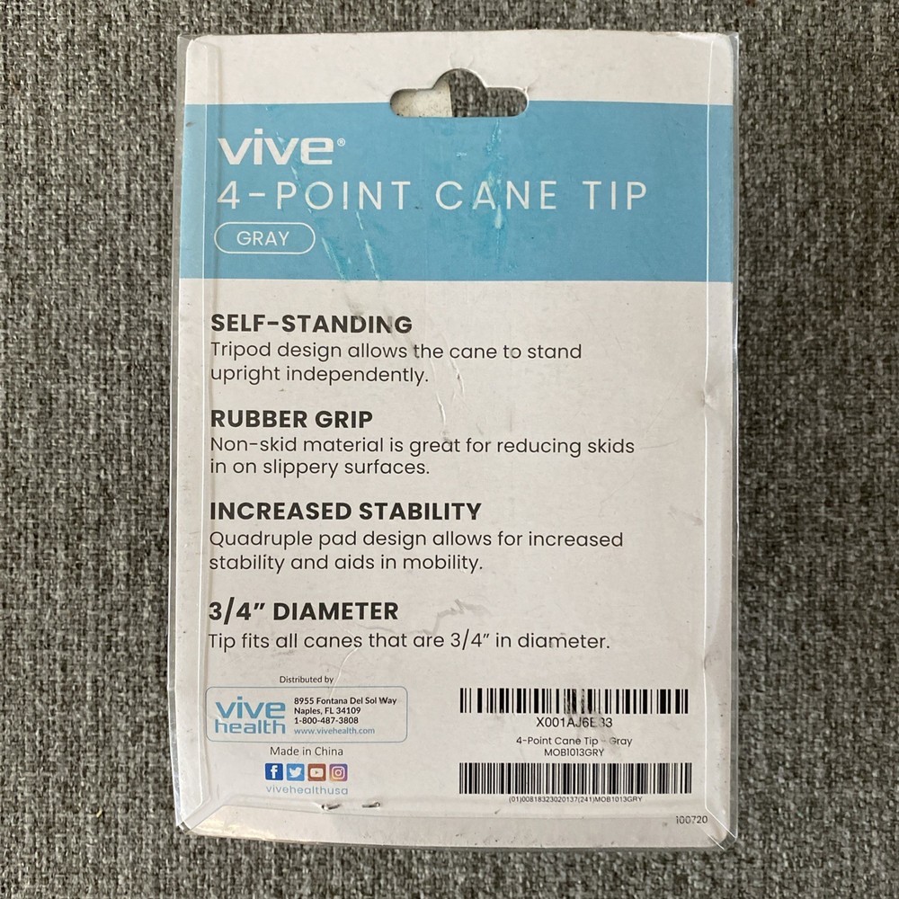 Vive Cane Tip - Self Standing Quad Base Replacement for Most Walking Canes