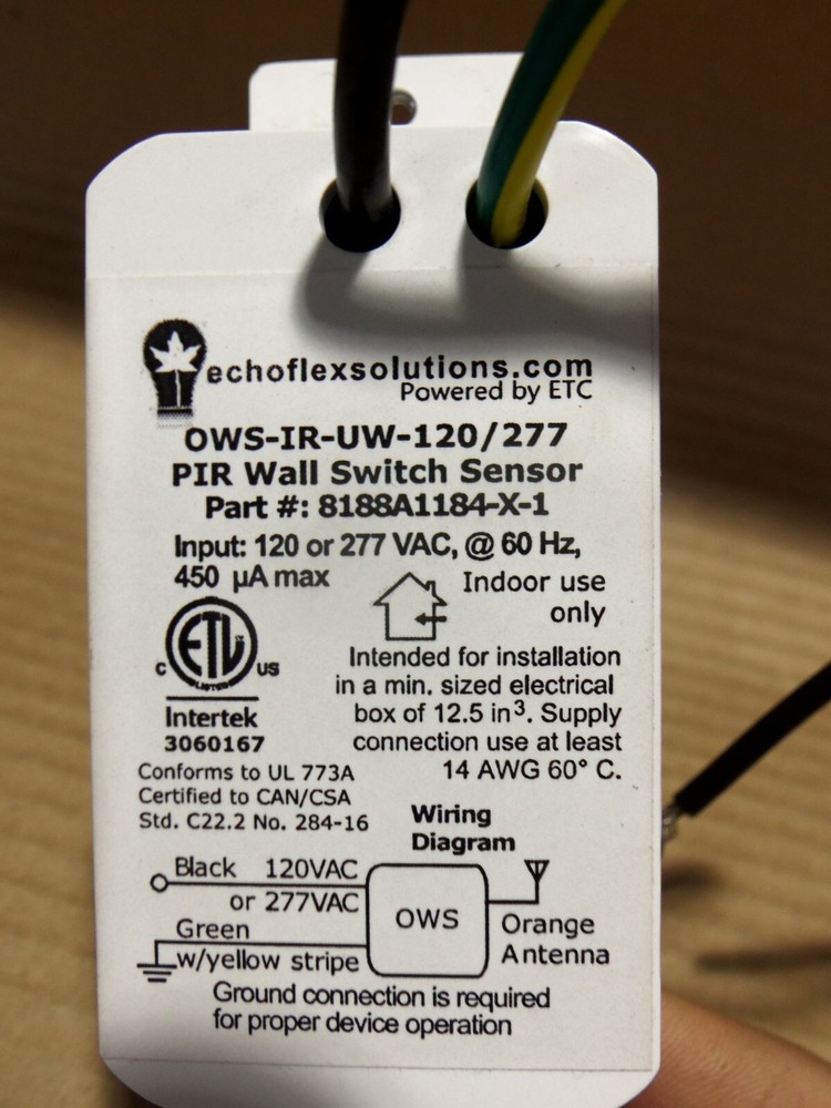 ECHOFLEX SOLUTIONS OWS-IR-US-120/277 PIR WATT SWITCH SENSOR