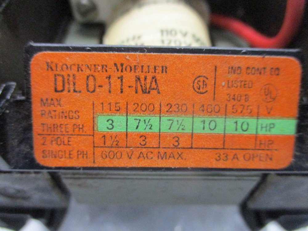 KLOCKNER MOELLER DIL011-NA CONTACTOR NSNP
